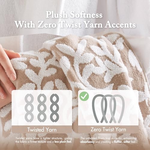 Taupe Floral 6-Piece Bath Towel Set - Cotton Plush, Absorbent & Soft