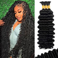16 Inch Deep Wave Human Hair Braiding Bundles - No Weft Boho Curly Hair - Natural Black #1B