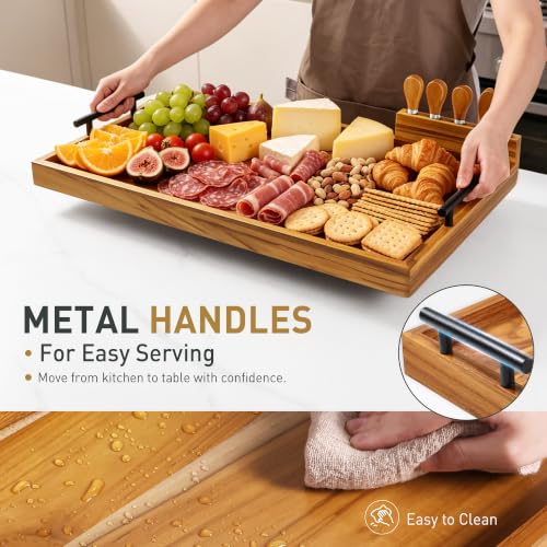 Large 36 Inch Teak Charcuterie Board with 4-Piece Cheese Knife Set & Handles - Variation of THIS listing