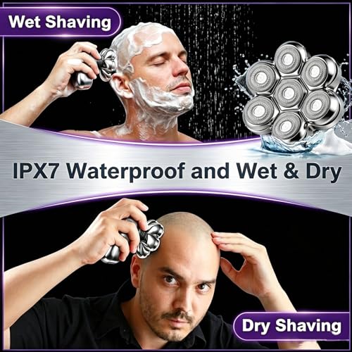 7-Blade Magnetic Replacement Shaver Heads for Bald Razor - Grey-3