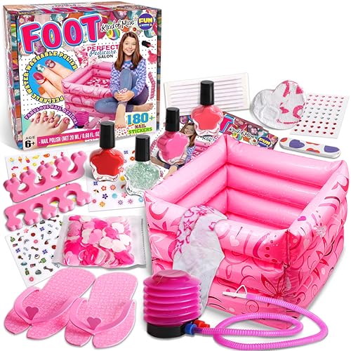 Kids Foot Spa Kit with Inflatable Foot Tub & Nail Polish Set for Girls Ages 7-12