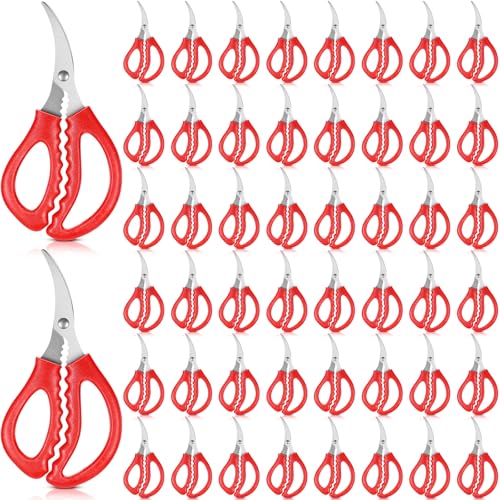 Red Seafood Scissors Bulk 100 Pcs Kitchen Crab & Lobster Shears - Multifunctional Stainless Steel