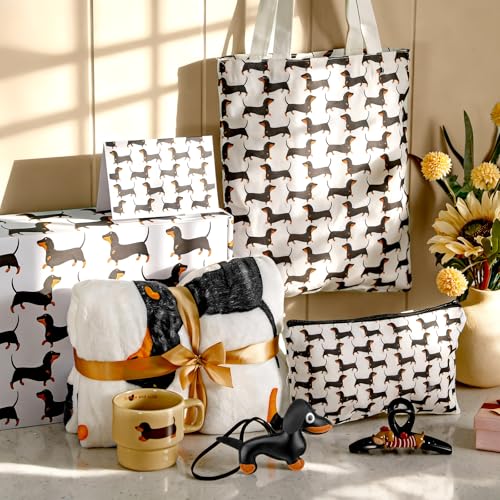8 Pcs Dachshund Gifts for Women Blankets Hair Clips Canvas Tote Bags Cosmetic Bags Pendants Mugs Gift Cards and Boxes for Dog Mom Gifts New Puppy Owners