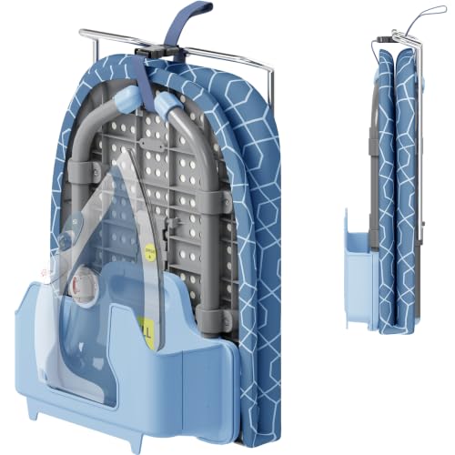 Small Ironing Board with Iron Rest & Holder - Blue, Foldable Compact Design