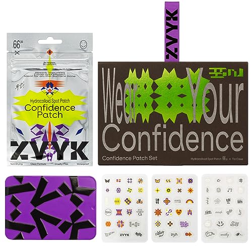 Cute Pimple Patches for Face ? Tattoo Style Hydrocolloid Acne Patches (Confidence Patch Set) with Star Designs (66 Cute Patches) with a Tin Case ? Vegan & Cruelty-Free