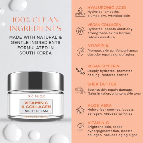 Vitamin C & Collagen Face Moisturizer ? Hydrating Anti Aging Night Cream For Uneven & Dry Skin, Firms & Smooths Fine Lines ? Dermatologist Tested, Korean Skin Care, Clean Beauty ? 1.69 Fl Oz
