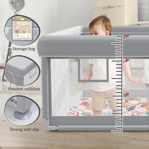 Large Baby Playpen 74x50 Inches with Mat - Safe Toddler Play Yard for Babies & Toddlers