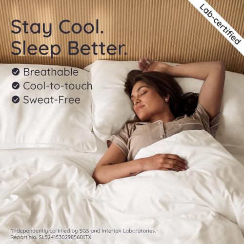 Queen Duvet Cover Set - 3pcs Eco-Friendly Bamboo Cotton Cooling & Soft Ivory