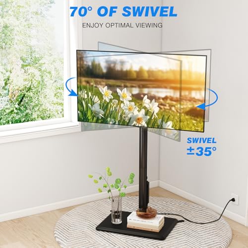 Rfiver Swivel Floor TV Stand with Power Outlet - Black / Basic, Fits 32-65 Inch TVs