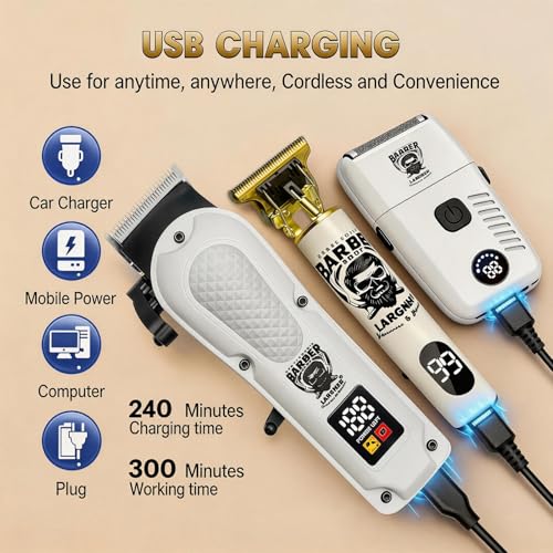 LARGNERSHAVER Cordless Hair Clipper & Trimmer Set for Men, Professional Grooming Kit
