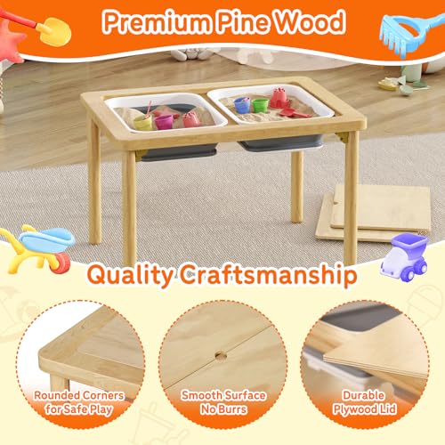 Foldable Wooden Sensory Table with 2 Bins - Indoor/Outdoor Play Set - Space-Saving Design