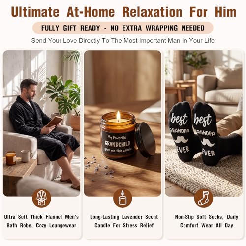 Black Grandpa Fuzzy Robe Candle Gift Set - Birthday Father's Day Basket for Men