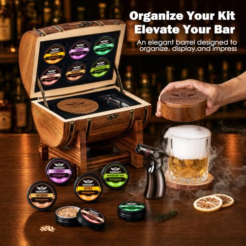 INSISART Charred Whiskey Smoker Kit with Barrel - Old Fashioned Cocktail Infuser
