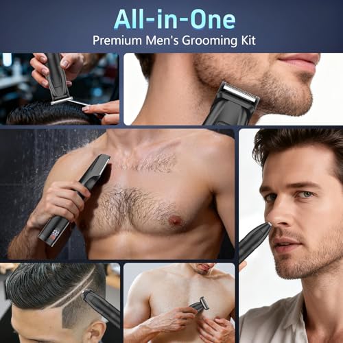 Men's Waterproof Body Grooming Kit with V-Shaped Trimmer - Black