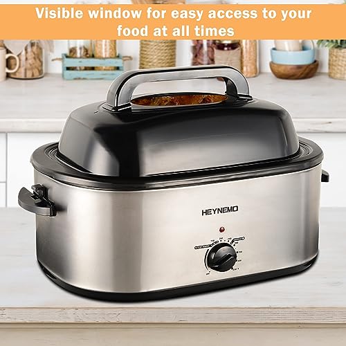 26 Quart Electric Roaster Oven with Viewing Lid, Large Stainless Steel Turkey Cooker