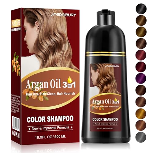 Onilyua Light Brown Hair Dye Shampoo with Argan Oil 16.9 Fl Oz - 3-in-1 Hair Color & Care for Men & Women