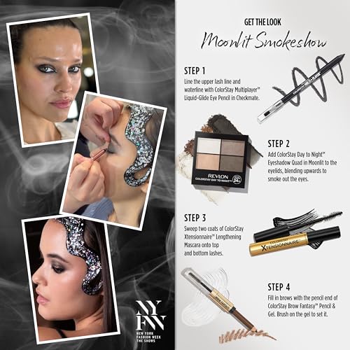 REVLON Moonlit Smokeshow Bundle as featured in Christian Siriano¡¯s NYFW show, ColorStay Eyeshadow Quad, Multiplayer Eye Pencil, Xtensionnaire Mascara, and Brow Fantasy, Pack of 4