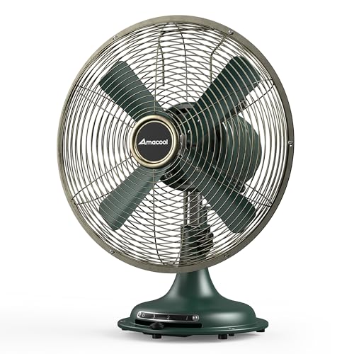 AMACOOL Vintage Metal Oscillating Fan - Dark Green Retro Tabletop Fan