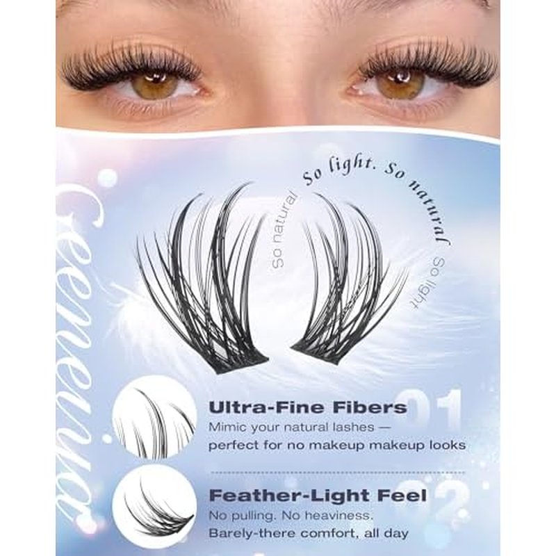 Geeneiya Natural Lash Clusters Kit Short Eyelash Clusters Kit 10-12-14MM Wispy Cluster Lashes C Curl Cluster Eyelash Extensions Clean Girl Makeup Lash Extension Kit with Waterproof Lash Bond and Seal
