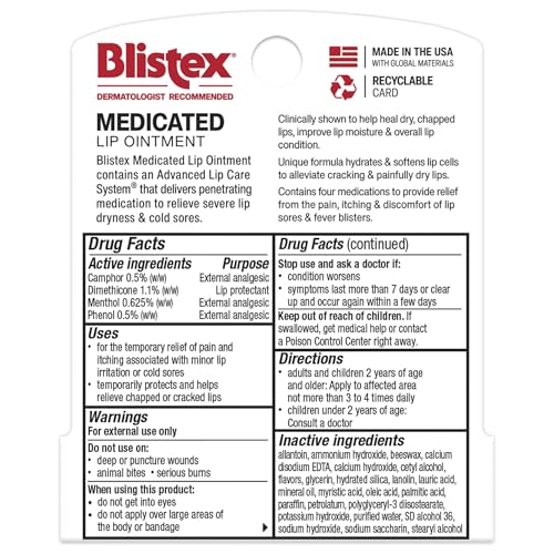 Medicated Lip Ointment Pack of 12 - Relieves Cold Sores & Chapped Lips, 0.21 Oz