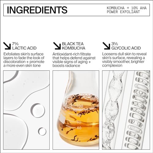 Youth To The People Kombucha + 10% AHA Power Exfoliant (4 fl oz), Overnight Resurfacing Peel, Helps Fade Discoloration + Smooth Skin Texture, Lactic + Glycolic Acid, Fragrance-free, Vegan