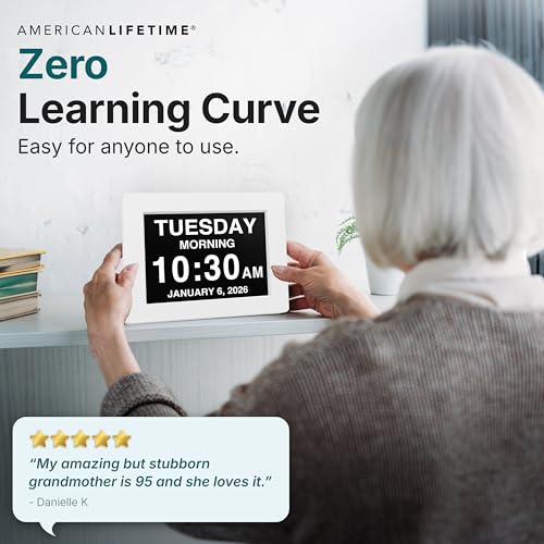 Digital Dementia Day Clock for Seniors - 8 Inch White 2-Pack