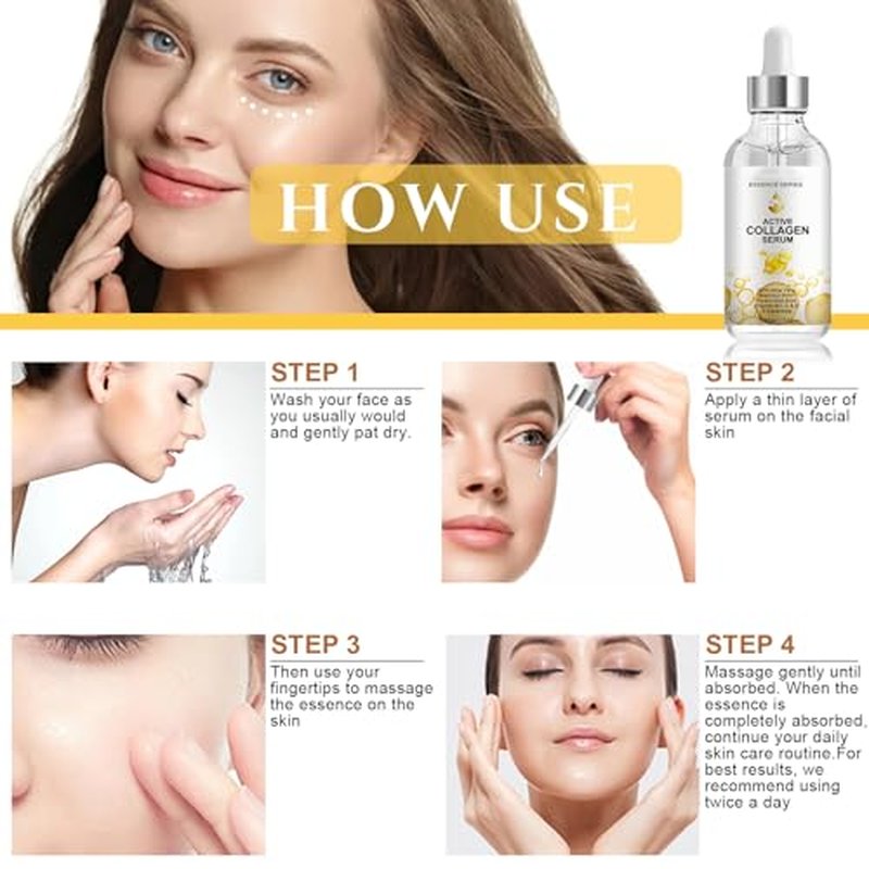 Active Collagen Serum - Natural & Organic Anti-Aging Collagen Serum for Face Improves Elasticity, Evens Skin Tone, Lifts, Firms & Smooths Skin - Collagen Facial Serum for All Skin - 1 oz