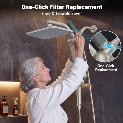Brushed Nickel Dual Filtered Rainfall Handheld Showerhead Combo for Hard Water