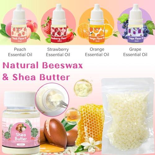 DIY Lip Balm Making Kit for Adults to Make Your Own Moisturizing Lip Balms with Natural Beeswax, Lip Base Oil, Essential Oil, Empty Lip Balm Tubes£¬Birthday Christmas Gift