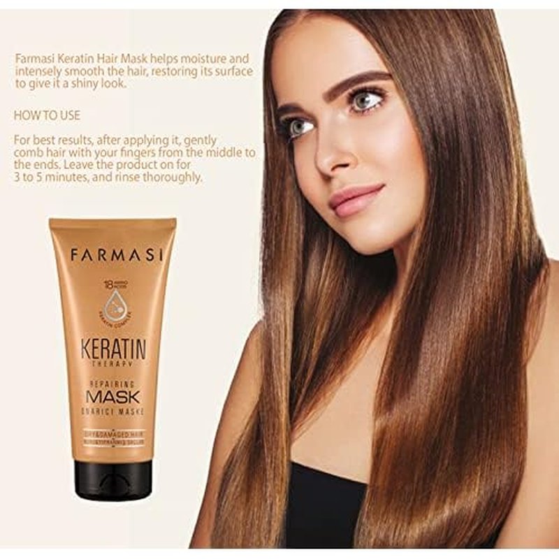 FARMASi Professional Keratin Therapy Repairing Hair Mask, Deep Repair & Moisture Care for Dry Damaged Color Treated Hair, Smoothness Shine Support, 6.7 fl oz