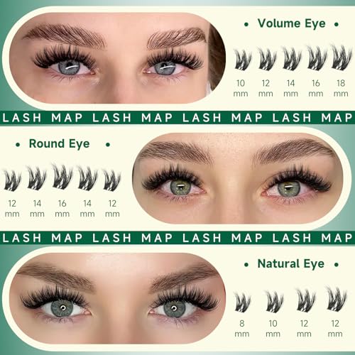KEYYOU LASH Flaunt Lash Cluster DIY 3D Eyelash Extensions 144pcs D Curl 8-18MIX Lashes Extension Eyelash Clusters Long Classic Individual Lashes Fluffy and Soft Wispy Volume Lashes (F01,3D)