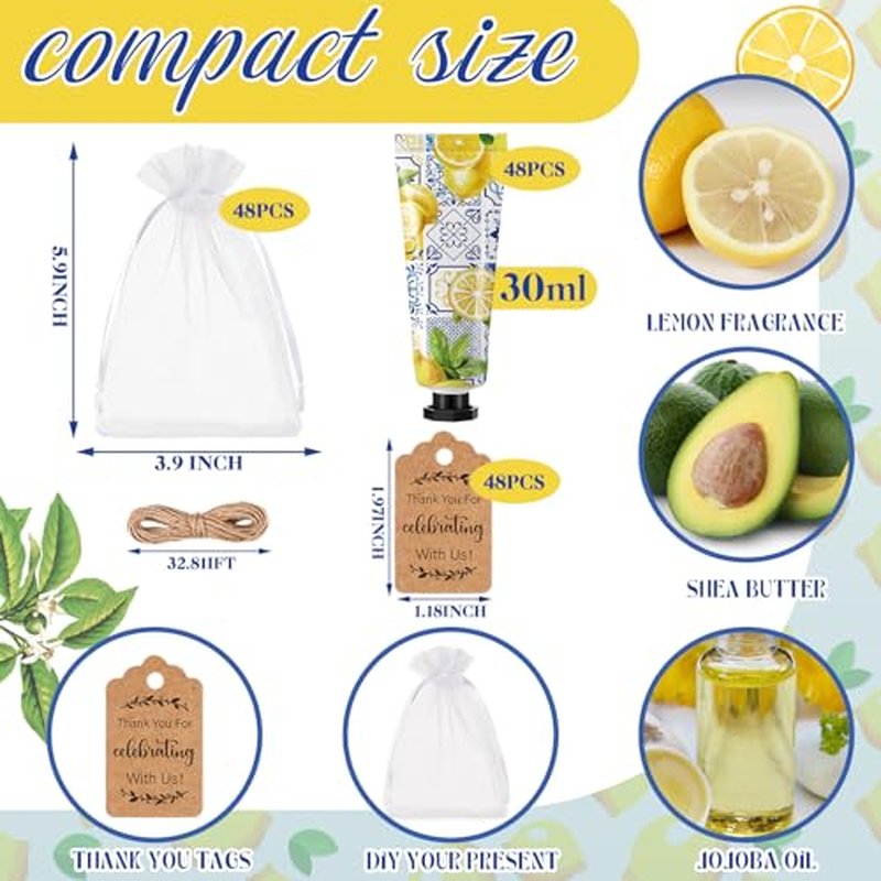 48 Sets Baby Shower Hand Cream Gift Party Favors for Guests Gift Bulk Mini Travel Size Hand Lotion Set for Guests(Lemon)