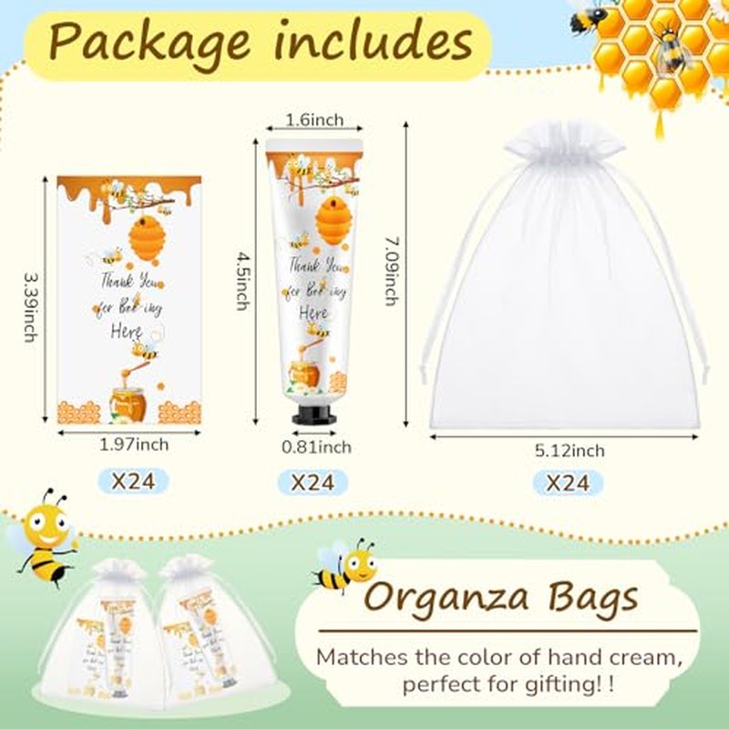 24 Sets Honey Hand Cream Gifts Bulk Baby Shower Favors for Guest a Little Honey Is on The Way Thank You for Bee-ing Here Travel Size Lotion with Organza Bags