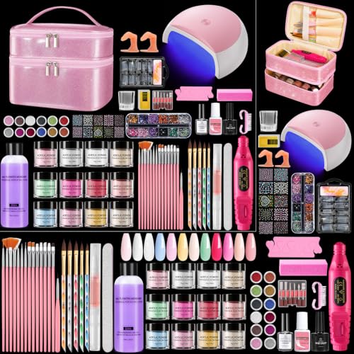 Bling Pink Acrylic Nail Kit for Beginners with Storage Bag - Complete Set