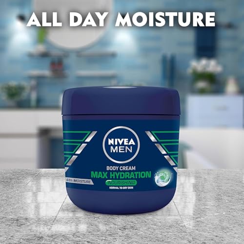 NIVEA Men Max Hydration Body Cream 13.5 oz ? 3-in-1 Moisturizer for Body, Face & Hands ? Long-Lasting Hydration for Normal Skin ? Fast-Absorbing, Non-Greasy Lotion, Pack of 2, Includes Cleaning Cloth
