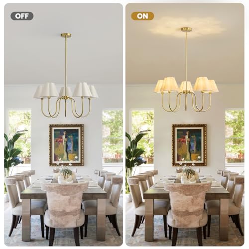 Brushed Gold Modern Farmhouse Chandelier 28" Adjustable Linen Shade Pendant Light