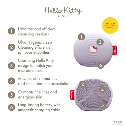 GESKE x Hello Kitty SmartAppGuided Sonic Facial Brush | 4 in 1 Electric Cleansing Brush | Daily Skincare Routine | Facial Massager