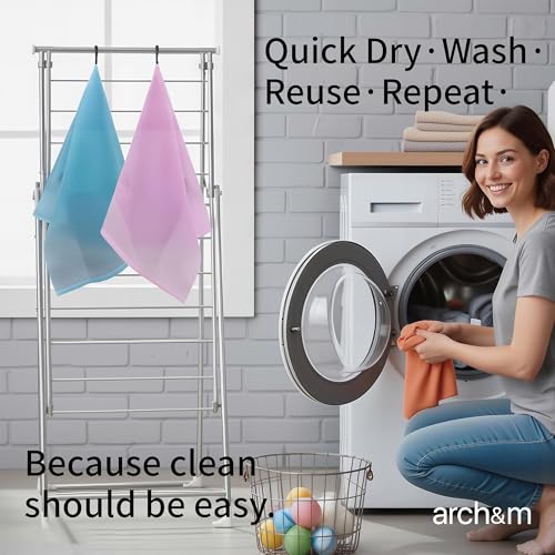 ARCH&M 12-Pack Premium Nylon Exfoliating Washcloth Towel – 35" Quick-Dry Back & Body (Red x4, Yellow x4, Blue x4)