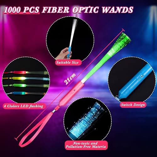 200 Pcs Fiber Optic LED Glow Sticks with Batteries - Party & Event Wands