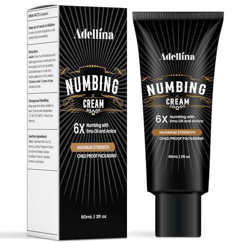 Adellina Numbing Cream Maximum Strength 2 Fl Oz - Long Lasting Soothing with Arnica & Emu Oil