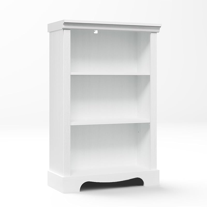 3-Tier Bookshelf, Small White Bookcase — 11.4"D x 24.6"W x 38"H — Variation: White+3-tier