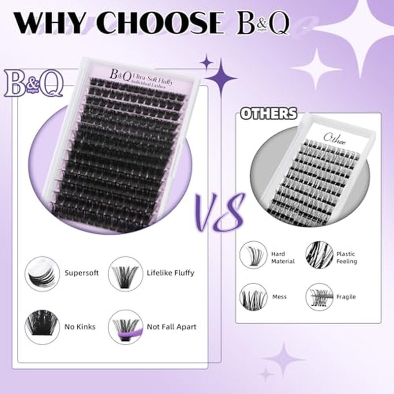 B&Q Fluffy Lash Clusters Thick 200D, Volume Eyelash Clusters 10-18mm, D Curl Cluster Eyelash Extensions, Supersoft Individual Lashes Wispy Cluster Lashes Dramatic Full Look Eyelash£¨200D£©