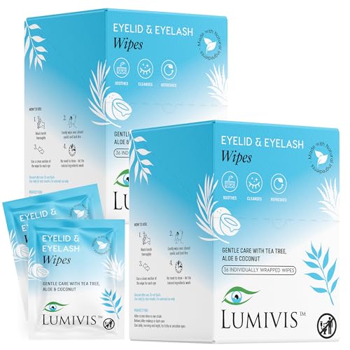 Tea Tree Oil Eyelid Wipes ? 72 Individually Wrapped Pads for Daily Eyelid Cleansing, Makeup Removal & Lash Hygiene ? Natural, Soothing Formula for Sensitive Eyes