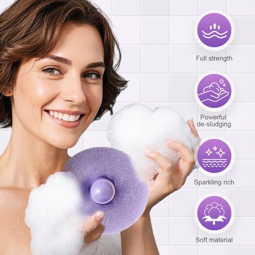 Super Soft Sunflower Suction Cup Bath Ball, 2025 Upgraded Bath Sponge Cleaning Brush Exfoliating Bath Sponge Cleaning Brush, Multi-Color Mesh Pouf Sponge Mesh Shower Ball for Women, Men Shower (B)