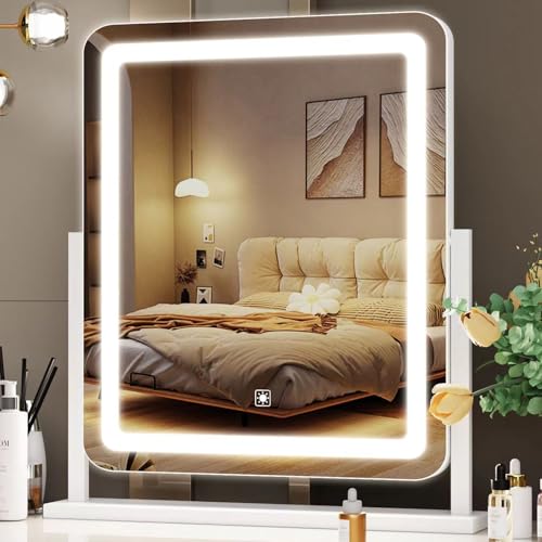 Lighted Makeup Mirror 17.2 x 13.6 Inches with 5X Magnifier White - Adjustable Brightness & 360° Rotation
