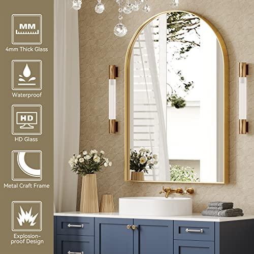 Gold Arched Mirror 24x36 Inch - Metal Wall Vanity Mirror for Bedroom & Living Room - Brightify