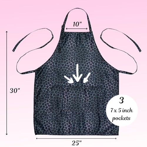 Plum Hill Animal Print Cosmetology Apron for Hair Stylist, Nail Tech, Esthetician, Hairdresser Apron with Pockets