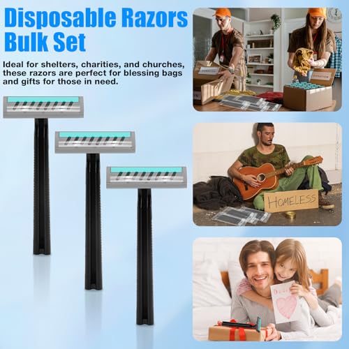 Disposable Razors Bulk for Men 50 Pack, Homeless Supplies Bulk, Twin Blade Mens Safety Travel Supply Shaving Razor, Face Beard Body Shavers for Hotel Camping Bathing (Black)