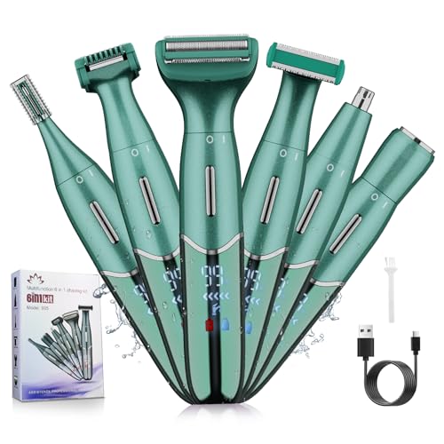 Electric Razor for Women,6 in 1 Women's Bikini Trimmer Shaver for Women & Men Pubic Hair, Private Area, Legs, Eyebrow,Face, Nose, Eyebrow, Body Hair Removal IPX5 Waterproof Wet & Dry