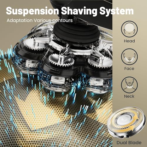 7D Waterproof Electric Head Shaver for Bald Men - Rechargeable Wet & Dry Rotary Razor with Detachable Head and LED Display